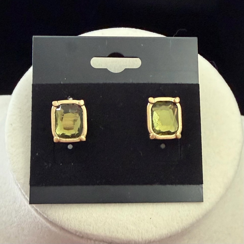 Lia Sophia Matte Gold and Olive Earrings Studs; large back butterfly clips. NEW!